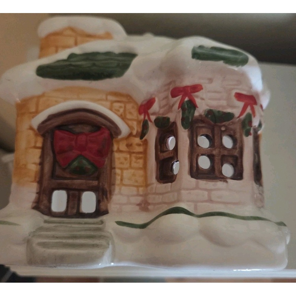 Vintage Village Christmas Lighted House Decorated and Snow Covered Plug in Cord